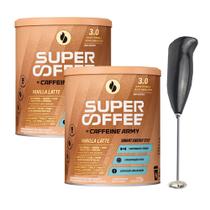 Super Coffee 3.0 Baunilha (Vanilla Latte) 220g - Kit com 2 un.+ Mixer misturador - Caffeine Army