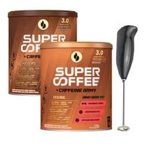 Super Coffee 3.0 Original e Super Coffee 3.0 Chocolate 220g - Kit com 2 un.+ Mixer misturador
