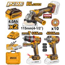 Super Combo 3 em 1 Ingco 20v Parafusadeira, Chave Impacto e Esmerilhadeira BRUSHLESS Super Combo 3 em 1 Ingco 20v Parafusadeira, Chave Impacto e Esmerilhadeira BRUSHLESS