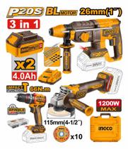 Super Combo 3 em 1 Ingco Bateria 20v CKLI202598-9 Furadeira/Parafusadeira + Martelete + Lixadeira Super Combo 3 em 1 Ingco Bateria 20v CKLI202598-9 Furadeira/Parafusadeira + Martelete + Lixadeira