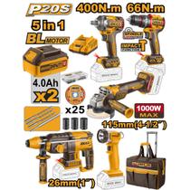 Super Combo 5 em 1 Ingco 20v Ingco Furadeira, Martelete, Lanterna, Esmerilhadeira e Chave Impacto