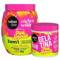 Super Definição e Fixação: Creme 3em1 1kg e Gelatina Pink Lemonade Salon Line