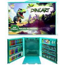 Super Estojo Colorir Dinossauro Lápis Giz Canetinhas. 208pçs