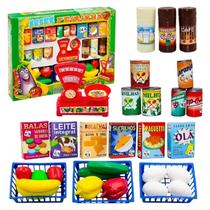 Super Feirinha Infantil 32 Peças - Kit Mercearia/Mercadinho/Comidinha - Brinquedo Pica Pau