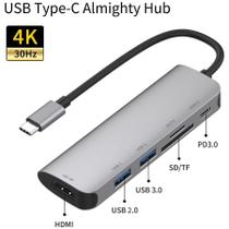 Super Hub Adaptador 6 em 1 MacBookk Pro Air Dell Acer Usb Tipo C em Alumínio 4k Hdmi USB 3.0 Leitor - xdoria