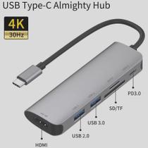 Super Hub Adaptador 6 em 1 MacBookk Pro Air Dell Lenovo Acer Samsung Usb Tipo C em Alumínio 4k Hdmi USB 3.0 Leitor de Car - xdoria
