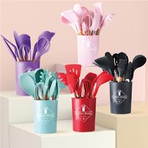 Super Jogo 12 Peças Utensílios Silicone Colher Espátula Concha Pegador Batedor - PRETO