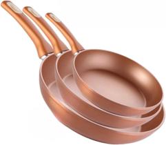 Super Jogo 3 Frigideiras E 2 Tampas Vidro Titanium Cobre Super Jogo 3 Frigideiras E 2 Tampas Vidro Titanium Cobre