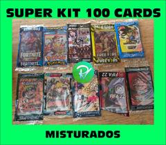 SUPER KIT 100 CARDS Misturados - 25 pacotes - Naruto, Free Fire, Boruto, Fortnite, Chaves, Dragon Ball, Homem Aranha