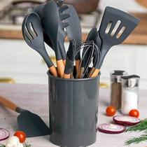Super Kit 12 Utensílios Cozinha Silicone Deluxe Premium - PRETO
