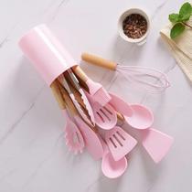 Super Kit 12 Utensílios Cozinha Silicone Deluxe Premium - ROSA Super Kit 12 Utensílios Cozinha Silicone Deluxe Premium - ROSA