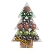 Super Kit 34 Bolas Natal Verde e Rosê Texturas 3cm na Caixa Pinheiro Decor - Magizi