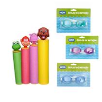 Super Kit 4 Lança Agua Bichinhos + Óculos Natação Infantil Super Kit 4 Lança Agua Bichinhos + Óculos Natação Infantil