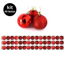 Super Kit 45 Bolas Natal Glitter, Lisa e Fosca Vermelha 4cm - Master Chistmas