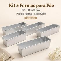 Super Kit 5 Formas Pão de Forma Slice Cake Caparroz 32x10x9cm em Alumínio para Bolos e Pães
