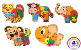 Super Kit 5 Quebra-Cabeça Infantil E Bebes Educativo Madeira