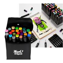Super Kit Canetinhas Profissional Ponta Dupla 24 pcs 1linha