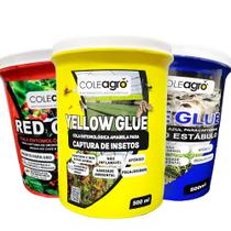 Super Kit Cola Entomológica ColeAgró 3 Cores Vermelha, Azul e Amarela 500ml Controle de Insetos em Hortas, Plantações e Jardins