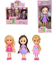 Super Kit com 3 Bonecas Melinda Fashion com Cabelos e Vestido Coloridos