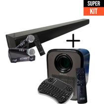 Super kit Completo Som e Imagem Bluetooth Karaokê + Projetor Android e Mini Teclado Sem fio