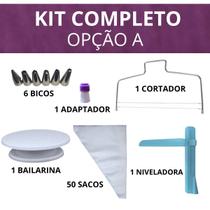 Super Kit Confeitaria Bailarina Cortador Bico Espátula Niveladora Saco Confeiteiro Prato Decorar