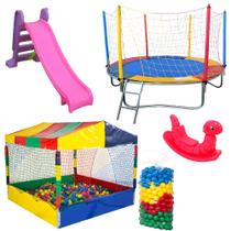 Super Kit de Brinquedos Cama Elástica 2,30 Piscina de Bolinhas 1,50m 500 Bolinhas Escorregador Médio Gangorra 1 Lugar Super Kit de Brinquedos Cama Elástica 2,30 Piscina de Bolinhas 1,50m 500 Bolinhas Escorregador Médio Gangorra 1 Lugar