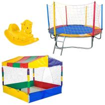 Super Kit de Brinquedos: Cama Elástica 2,30m + Piscina de Bolinhas 1,50m + Gangorra 1 Lugar