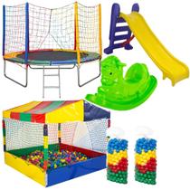 Super Kit de Brinquedos Cama Elástica 2,44m Piscina de Bolinhas 1,50m 1.000 Bolinhas Escorregador Médio Gangorra 1 Lugar