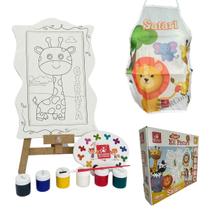 Super Kit De Pintura Brincadeira De Criança - Vários Modelos - Com Cavalete + Avental + 4 Telas + 6 Tintas