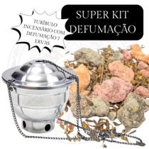 Super Kit Defumação com Turíbulo Alumínio e 250g Resina 7 Ervas Combinadas Naturais Super Kit Defumação com Turíbulo Alumínio e 250g Resina 7 Ervas Combinadas Naturais