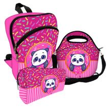Super Kit Escolar Mochila + Lancheira + Estojo - Panda Docinho