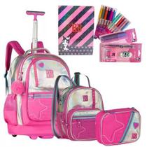 Super Kit Escolar Rebecca Bonbon Holográfico com Mochila Carro , Estojo box, Lancheira e Itens de P