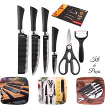 Super Kit Facas Cozinha Jogo 6 Pecas Tesoura Descascador Conjunto