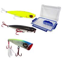 Super Kit Iscas Artificiais Marine Sports Animal Pro Slider Vulcan Superficie + Estojo Super Kit Iscas Artificiais Marine Sports Animal Pro Slider Vulcan Superficie + Estojo