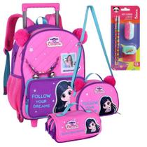 Super Kit Luluquinha Rodinha Com mochila+estojo+Lancheira+Kit Lápis Luluca Escolar Clio Infantil