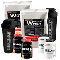 SUPER KIT MAGALU: 2x Whey Protein 500g + 2x BCAA 100g + 2x POWER Creatina 100g + 2x Coqueteleira - Bodybuilders