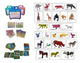 Super Kit Maleta + Jogo da Memória + Dominó dos Bichos + 24 Miniaturas de Bichos Sortidos
