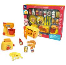 Super Kit Mini Cozinha Com Microondas Torradeira Batedeira e Acessórios 23 Peças Brincando e Aprendendo - Fênix