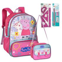 Super Kit Peppa Pig Costas Infantil Mochila+Lancheira+itens de papelaria Clio Sk paper
