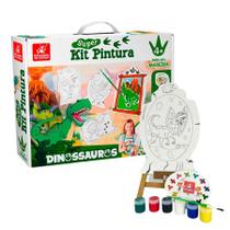 Super Kit Pintura Dinossauros 4 Telas + Cavalete + 6 Tintas