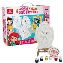 Super Kit Pintura Princesas C/ 4 Telas + Cavalete + 6 Tintas