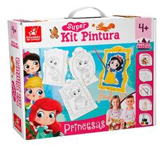 Super Kit Pintura Princesas C/ 4 Telas + Cavalete + 6 Tintas - Brincadeira de Criança