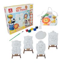Super Kit Pintura Safari Brincadeira de Criança 4 telas 6 tintas e cavalete Super Kit Pintura Safari Brincadeira de Criança 4 telas 6 tintas e cavalete