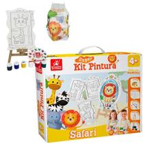 Super Kit Pintura Safari C/ 4 Telas + Cavalete + 6 Tintas - Brincadeira de Criança