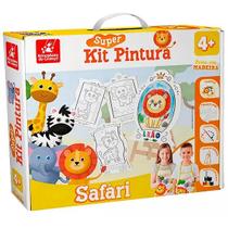 Super KIT Pintura Safari C/ 4 Telas + Cavalete + 6 Tintas Brincadeira de Criança