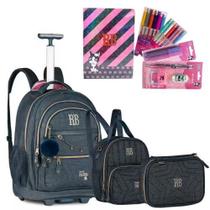 Super Kit Rebecca Bonbon Denim Jeans Vintage Mochila Carro+Estojo Box+Lancheira Térmica+Itens de Pap