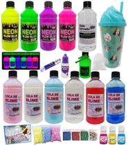 Super Kit Slime Neon E Clear Completo Faça Muitas Slimes