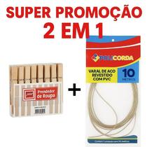 Super Kit Varal 2 em 1 10 Metros Revestido + 12 Prendedores Madeira - Imperdível Super Kit Varal 2 em 1 10 Metros Revestido + 12 Prendedores Madeira - Imperdível