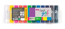Super Lápis De Cera Gel Mini Estojo 12 Cores Compactor