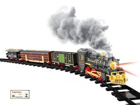 Super Locomotiva de Luxe Braskit a Pilha Solta Fumaca Base Agua Acende Farol Emite Sons Brinquedo